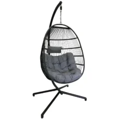 KMH® Polyrattan Hängesessel Mit Gestell Und Kissen Schwarz