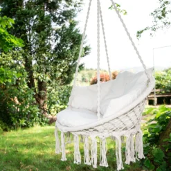 SVITA CARRIE Hängesessel Mit Rahmen Im Boho-Style Zum Aufhängen Mit Kissen Beige