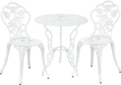 [casa.pro]® Bistro Set (3 - Teilig) (weiss) - Aus Gußeisen / Antik