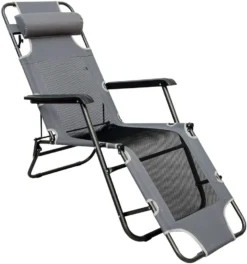 Faltbare Campingliege Freizeitliege | Verstellbare Gartenliege | Liegestuhl Mit Nackenstütze | Klappliege Grau | Stahlrahmen | Belastbarkeit Max. 120KG | 178cm