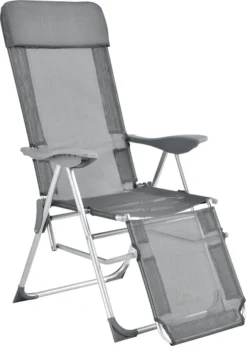 [casa.pro] Liegestuhl Mit Armlehnen Kopfkissen Und Fußstütze Relaxstuhl Campingliege Bis 130 Kg Gartenliege Sonnenliege Stuhl Grau
