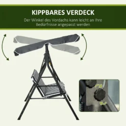 Outsunny Hollywoodschaukel Gartenschaukel Schaukelbank 3-Sitzer Mit Dach Stahl Grau+weiĂź 172 X 120 X 153cm